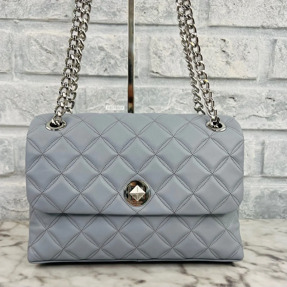 Kate Spade Natalia Quilted Leather Medium Flap Crossbody In Brushed Steel